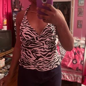 Zebra halter swimsuit top